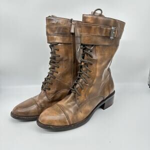 Cole Haan Nike Air Brown Leather Moto Combat Ankle Boots Womens Size 6.5